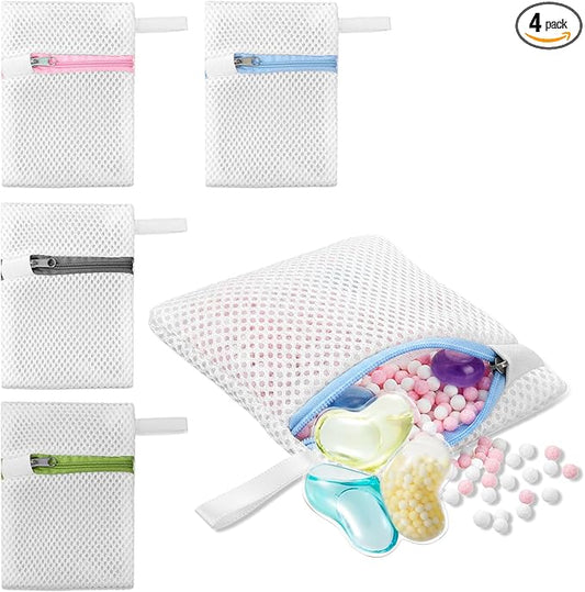 4 Pcs Laundry Pod Anti-Sticking Bag, Polyester Scent Beads Wash Bag, Small Mesh Laundry Bags for Most Washing Machine(5.1 x 3.9 Inch)