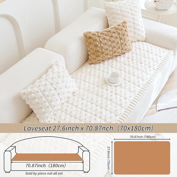 Couch Cover for Dogs Washable,Non Slip Fuzzy Durable Couch Covers for 3 Cushion Sofa Pet Friendly Sofa Cover Dog Thick Soft Slipcovers Protector Couches Mat Bed (Beige, 27.6" x 70.9"/70 x 180cm)