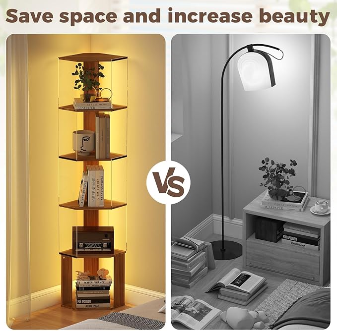 6 Tier Corner Display Rack with Light Clear Arylic Corner Shelves 63in Tall Cabinet with Dimmable LED Light for Display Curio Cabinet
