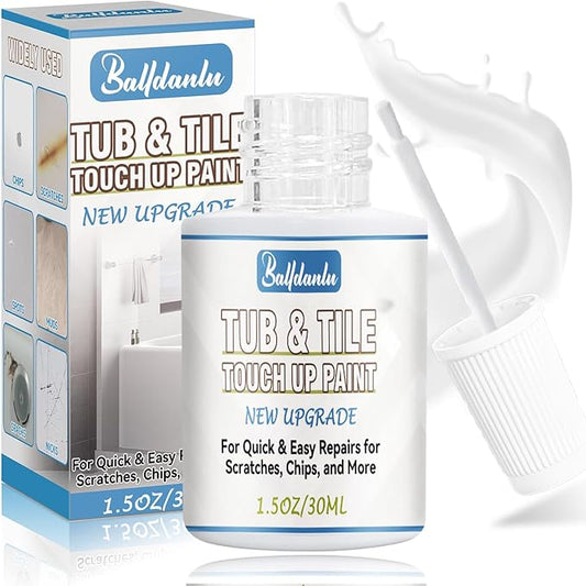 Tub and Tile Paint, 1.5 OZ High-Gloss White Touch Up Paint Pen for Bathtub, Quick-Dry Porcelain Repair Kit for Scratches & Chips on Tubs, Tiles, Enamel, Sinks, Toilets, Porcelain, Acrylic and Cast Iron