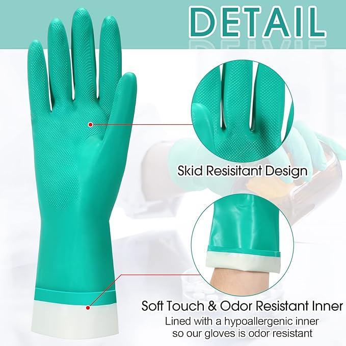10 Pairs Chemical Resistant Gloves Heavy Duty Thick Nitrile Gloves Bulk for Cleaning, Resist Household Acid, Alkali and Oil (Large)