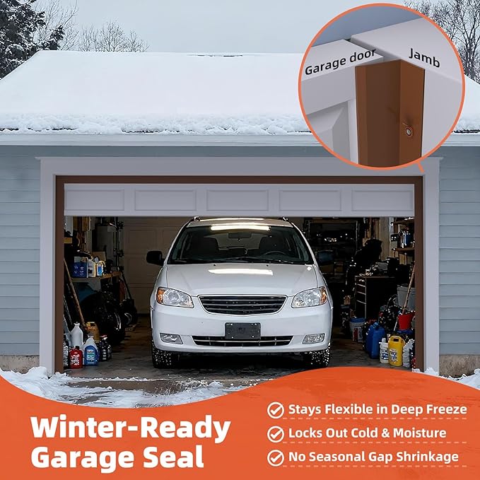 Garage Door Seal Top and Sides, 36 FT Universal TPE Weather Stripping Garage Door Trim Seal Weatherproofing Garage Door Seals with Nails and Lids in Brown