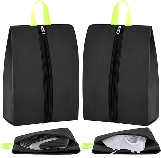 2 Pcs Smell Proof Cleat Bag for Sports, 4 Layer Odor Absorbing Soccer Football Baseball Golf Shoe Bag, Waterproof Mud Resistant Shoe Storage Pouch Fits up to Size 14 (Black)