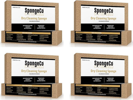 Dry Cleaning Soot Eraser Sponge - Pet Hair, Smoke, Soot, Dust and Dirt Remover - 3x6x3/4 (4 Pack) All Natural Latex Rubber, Made in The USA