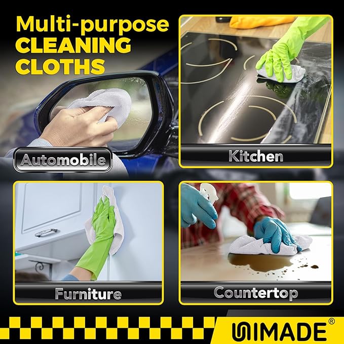 Shop Towels, 100 Pack Commercial Grade Work Rags Microfiber Towels for Cars Cleaning Rags Bulk Detailing Cloth for Automotive Bar Mechanic Restaurant Garage Housekeeping, 11.5"x 11.5", White