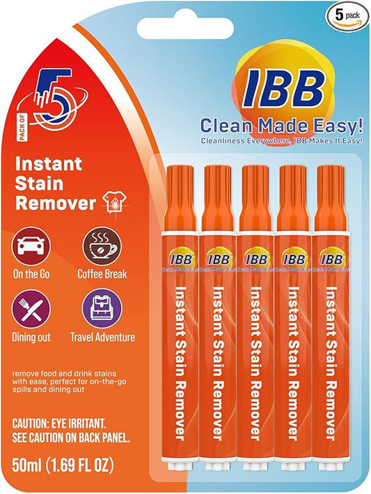 IBB Powerful Stain Remover for Clothes, Instant Spot Cleaning for All Laundry Tough Stains, Travel-Friendly & Portable Stain Remover Pen, Effective Stain Sticks (1 Count (Pack of 5))
