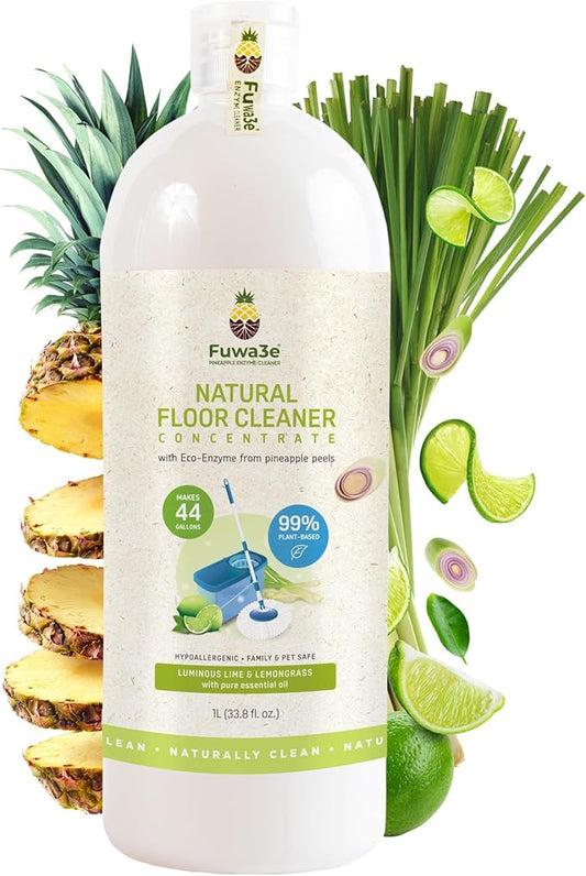 Fuwa3e Pineapple Enzyme Natural Floor Cleaner Lime & Lemongrass - 33.8oz 1 Pack (Makes 44 Gallons) - 99% Organic Mop Soap with Fermented Pineapple Peels - Multi Surface Non Toxic Floor Cleaner
