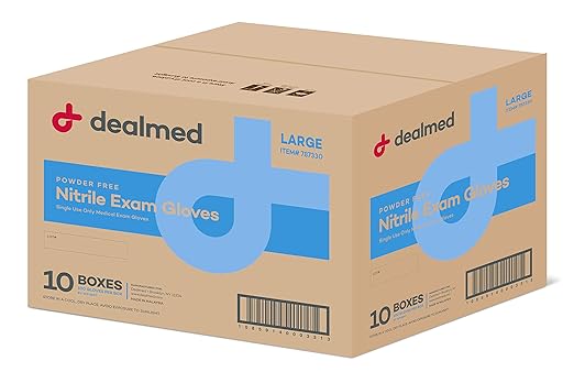 Dealmed Nitrile Exam Gloves – 100 Count Large (Case of 10) Disposable, Non-Irritating, Latex Free, Multi-Purpose for First Aid Kit, Medical Facilities & More