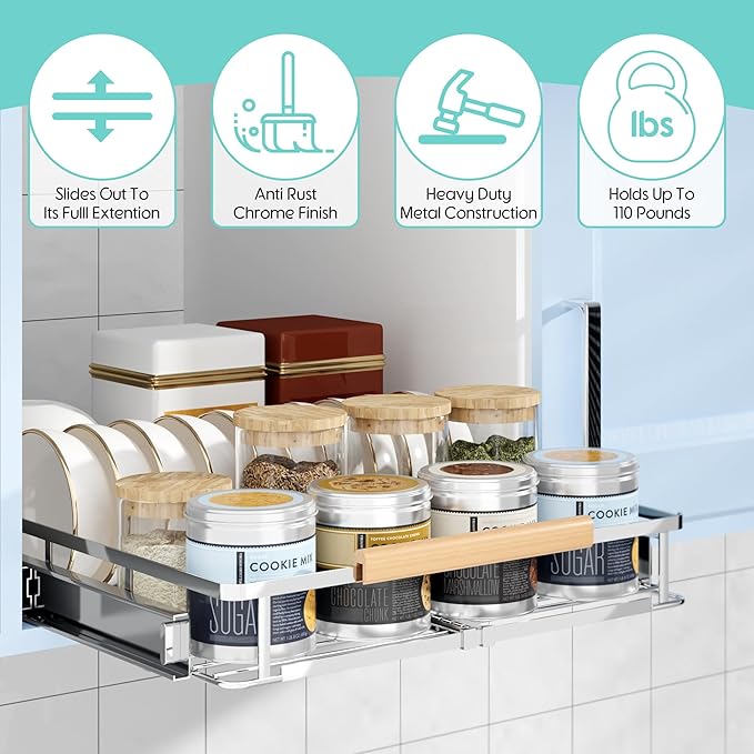 2Pack Expandable Pull Out Cabinet Organizer, Adjustable Width:12.3~18.5''W x 22.5''D Under Sink Organizer, Drawer Storage Shelves for Kitchen, Bathroom, Closet, Pantry, Cupboard, Pots, Pans