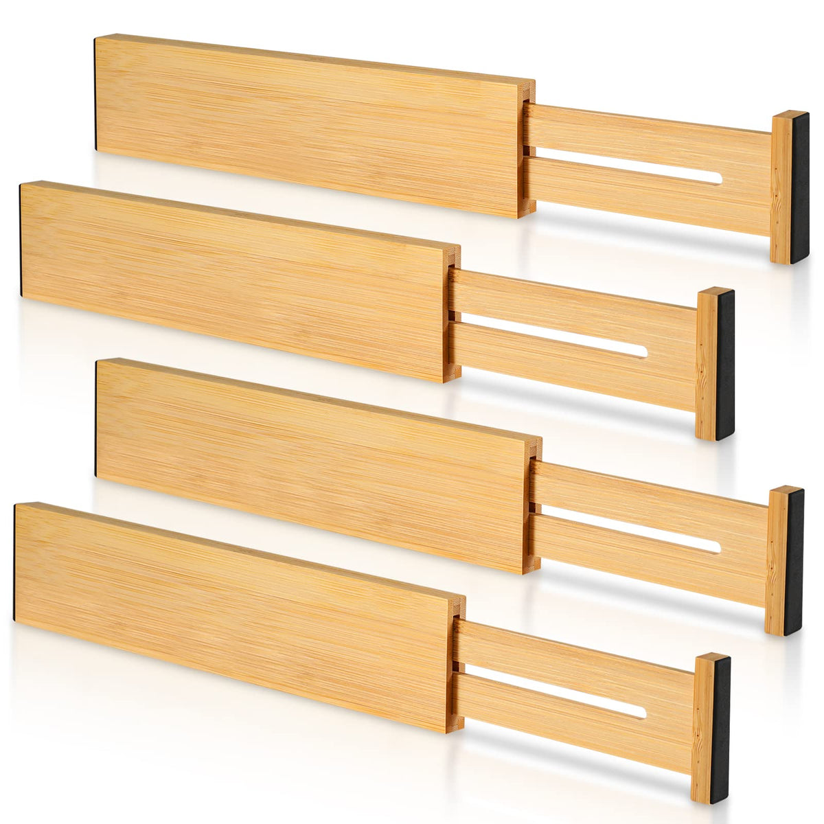 4 Pack Bamboo Drawer Dividers 2.6" High, Adjustable from 12 Inch - Image 1