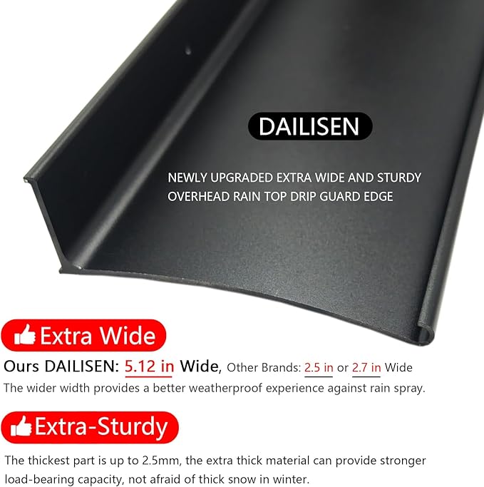 Heavy-Duty 5.12" W 55.1" L Door Rain Drip Guard Overhead,Aluminum Drip Cap for Exterior Doors Window Top,Rain Drip Edge Flashing,Water Deflector,Rain Diverter,Anodized Black 2PCS