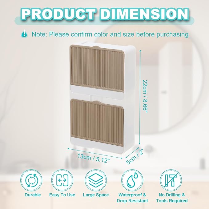uxcell Soap Holder, 5.12 x 8.66 x 2 Inches Double Grid Wall Mounted No Drill Soap Dish for Shower, Bathroom & Kitchen - Self Draining Design Keeps Soap Dry(Khaki)