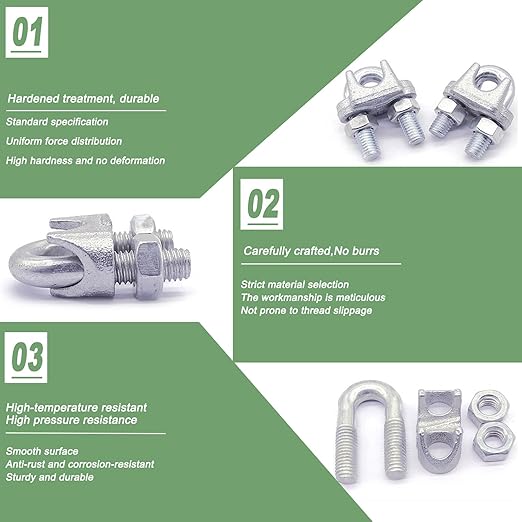 200 PCS 1/8 Inch Wire Rope Clamps, M3 Heavy Duty Galvanized Wire Cable Clamps for Tent Ropes, Boat, Clotheslines, U-Bolt Saddle Fasteners for Secure Connections