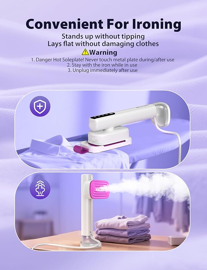 Travel Steamer for Clothes,15s Fast Heat-up Portable Iron,35mins Runtime & 180ml Large Tank,25g/min Steam,Ceramic Panel,1.8m power cord,Wrinkle Remover for Travel, Home, Office(White)