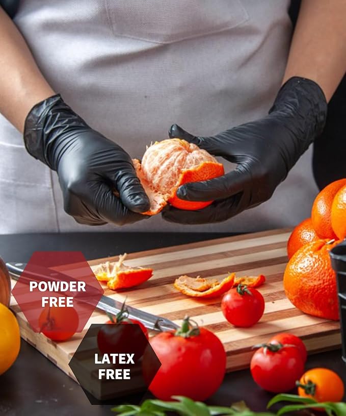 6 Mil Heavy Duty Black Nitrile Disposable Gloves, Latex Powder-Free, Textured Rubber Gloves for Cooking Mechanic