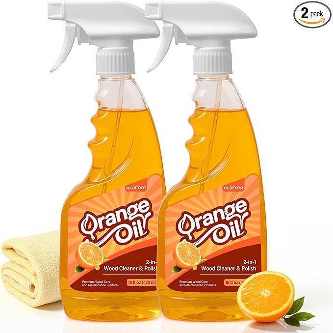 2-in-1 Furniture Polish Wood Cleaner - 2Pack Natural Orange Oil Spray Protect Wood Surface Safely, Enhanced Furniture Restorer Finish Cabinets, Tables, Antique, Floor, 32oz Total