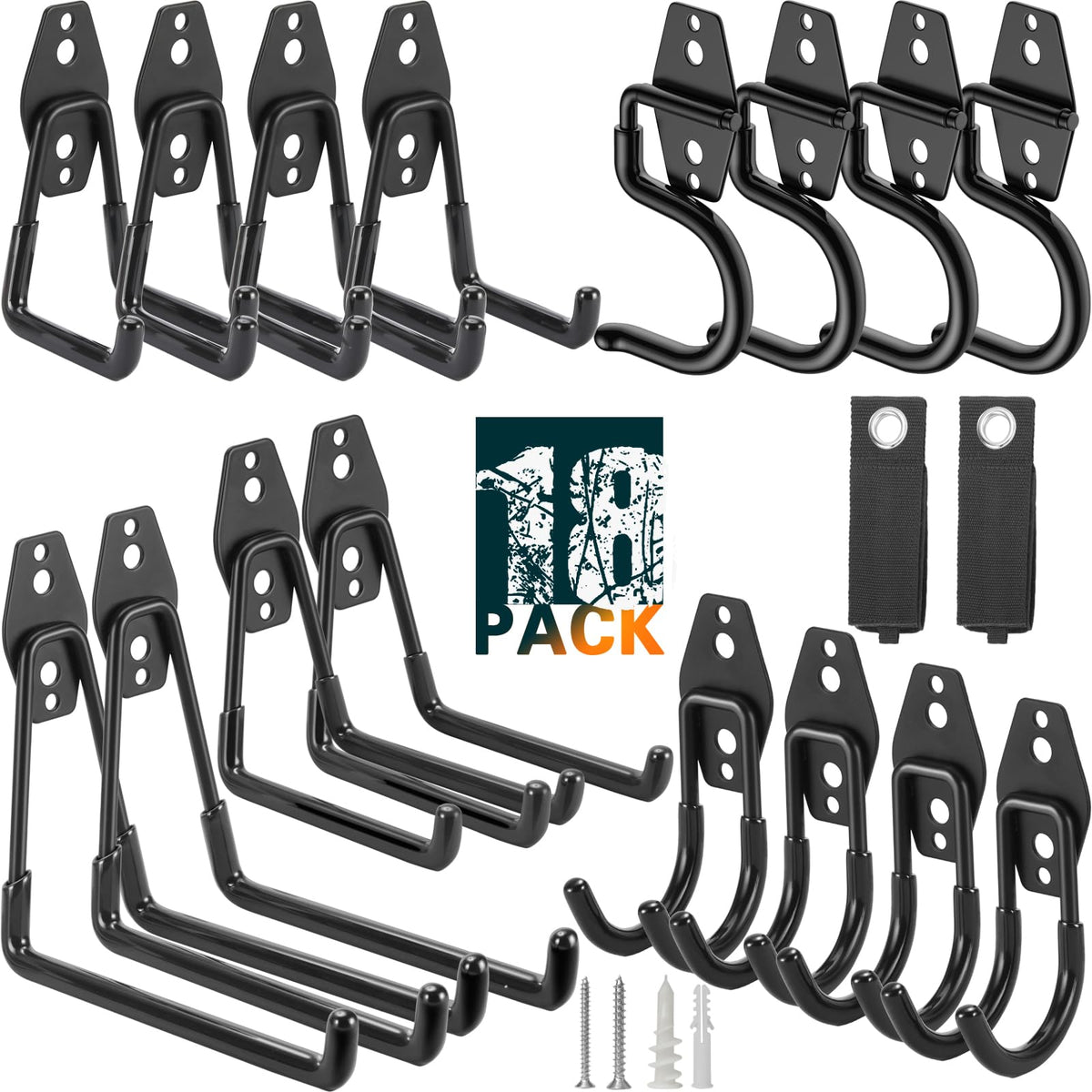 18 Pack Heavy Duty Garage Hooks, Utility Wall Mounted | Garage Storage - Image 1
