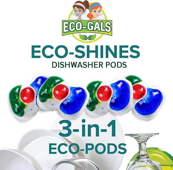 Eco Scrubz Deep Dishwasher Machine Cleaner Unscented, 12 Count Tablets - 1 Year Supply plus Eco-Shines Dishwasher Detergent Pods With 3 in 1 Power of Liquid, Powder, and Gel for Brig
