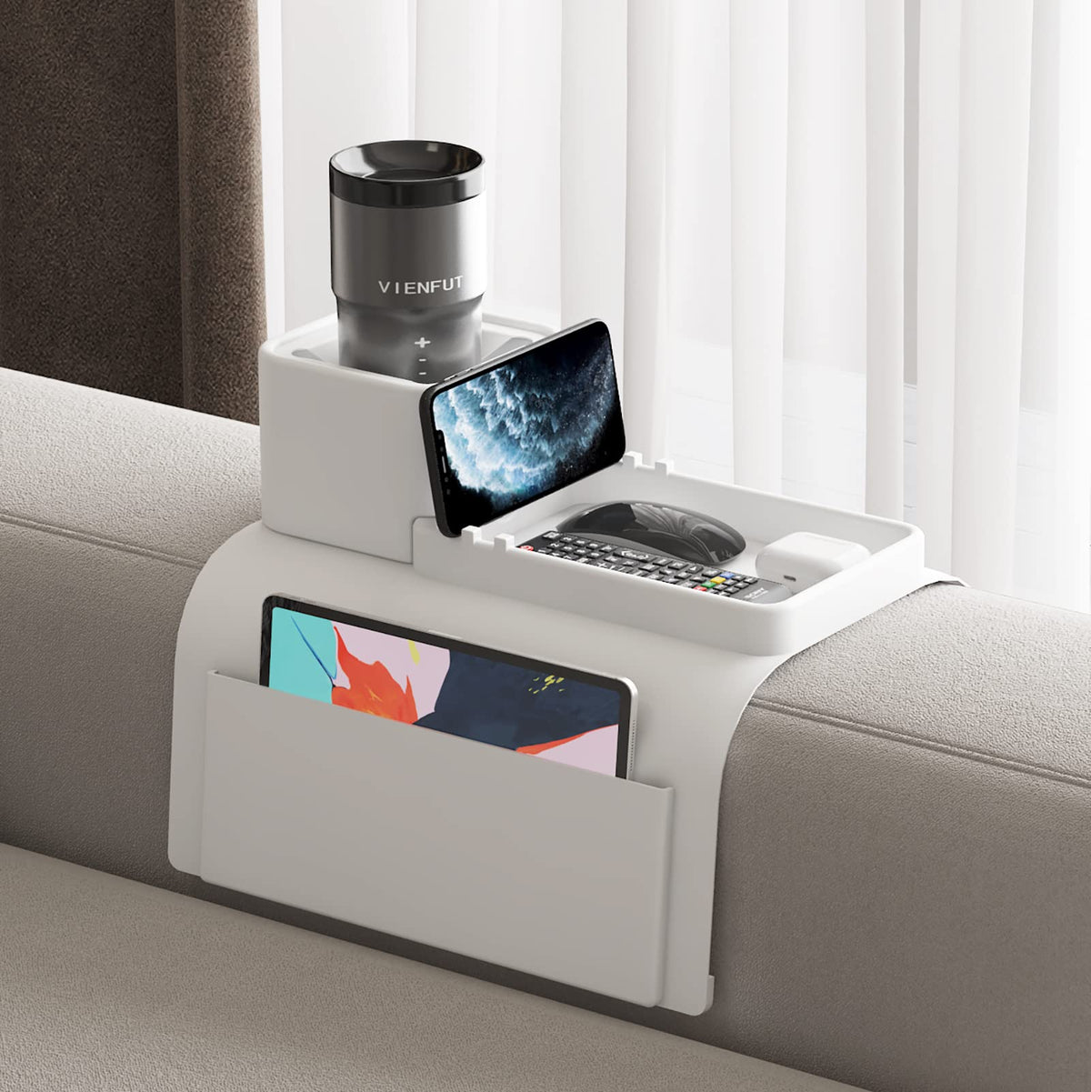 Couch Cup Holder Tray, VIENFUT Silicone Anti-Slip Sofa - Image 1
