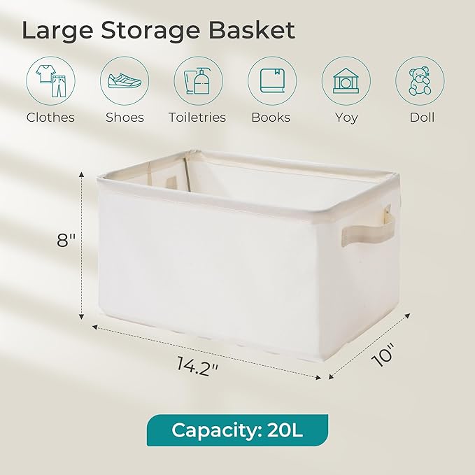 Storage Basket Bins with Metal Frame, Large Collapsible Fabric Storage Baskets for Organizing Shelf, Basket Organizer W/Handles for Towels, Laundry, Office, Home, 12-Pack, Beige