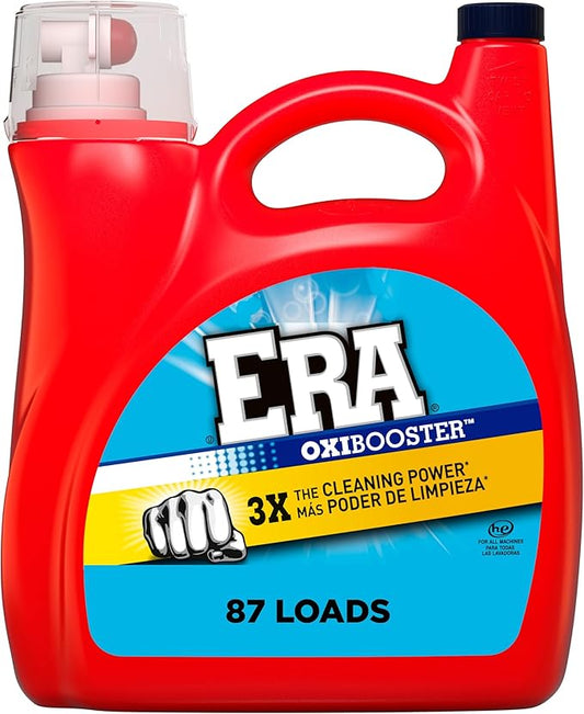 Era Oxibooster Liquid Laundry Detergent, 154 fl oz, 87 Loads Powerful Laundry Detergent for Stain Removal, Tough on Stains, Era Active Spot Fighter High EfficiencyDetergent