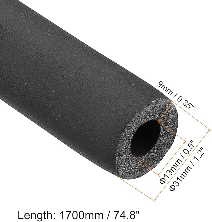 PATIKIL 66.9" L x 1/2" ID x 0.4" T Pipe Insulation Foam Tube, Water Pipe Insulation Tubing Heat Preservation for Plumbing Water AC Pipe Sprinkler Spigot, Black