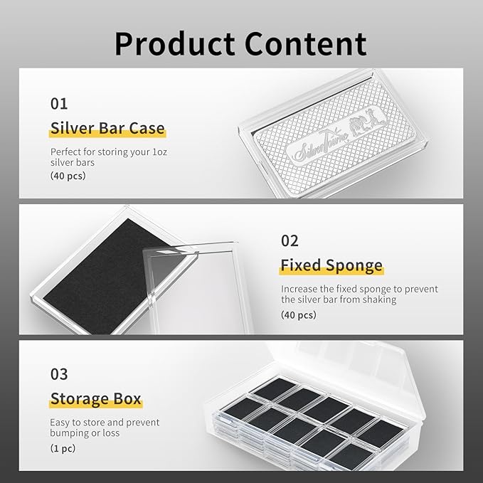 Silver Bar Case, 1 oz Silver Bar Holder Silver Bar Storage Capsule for 1 oz Silver Bar(40 Pcs)