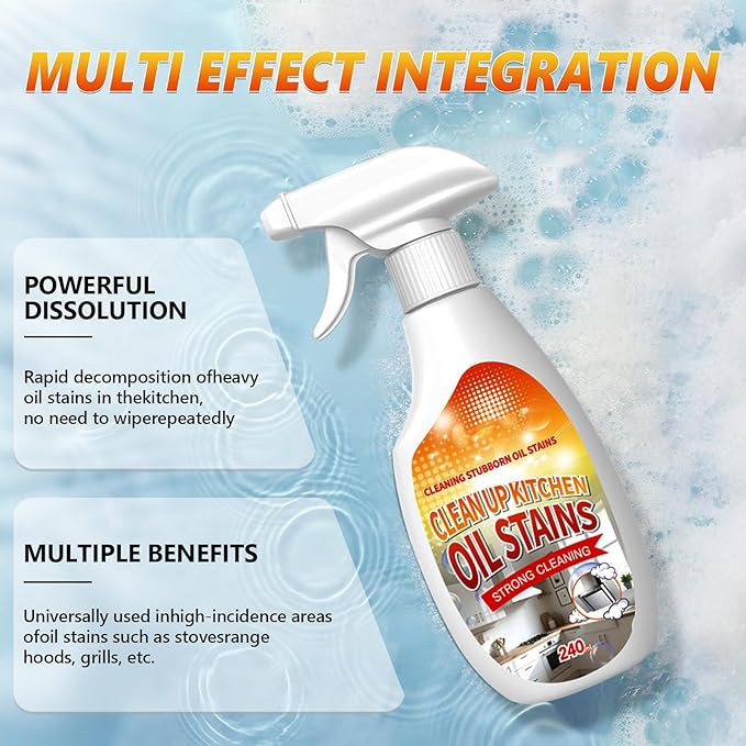 New Upgrade Kitchen Cleaner, Clean Up Kitchen Oil Stains Spray, Multi-purpose Oils Stain Cleaner, Suitable for Pots, Pans, Countertops & Appliances(240ml/8.45oz)