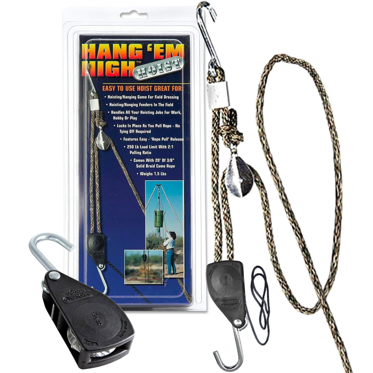Rope Ratchet 3/8" 20' Solid Braided Rope Block and Tackle - Image 1