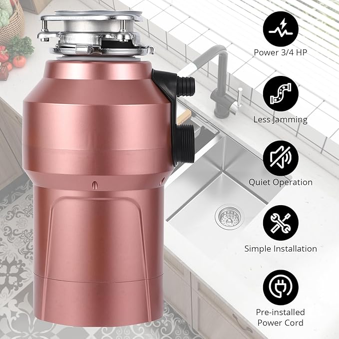 0.75HP 3/4HP Garbage Disposal, 560W 110V Continuous Feed Food Waste Disposer with 14 in Power Cord, 4200r/Min Food Waste Grinding System for Kitchen Sinks, Wireless Switch