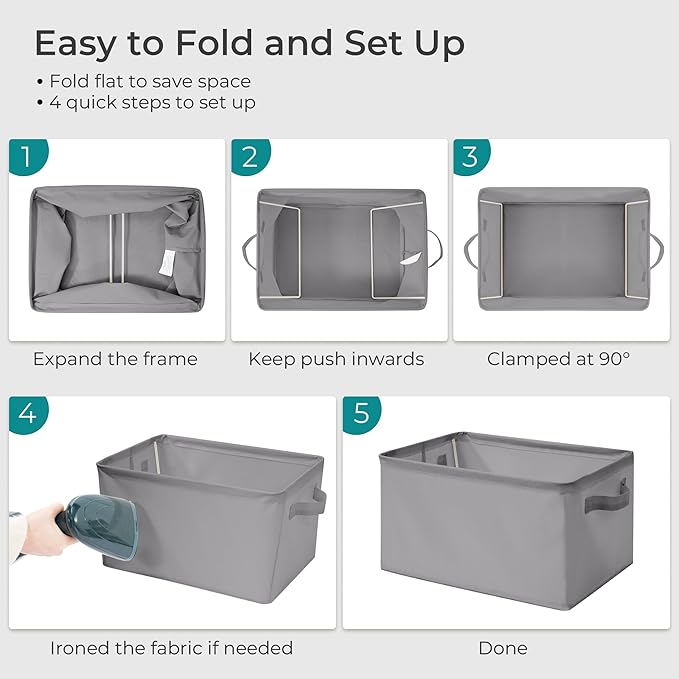 Storage Basket Bins with Metal Frame, Large Collapsible Fabric Storage Baskets for Organizing Shelf, Basket Organizer W/Handles for Blankets, Towels, Laundry, Shelves, 8-Pack, Grey