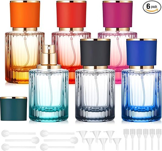 6 Pcs 30/50/100ml Empty Glass Perfume Bottles Bulk Pack for Perfume Makers Refillable Atomizer Cologne Bottles DIY Vintage Fragrance Packaging Glass Bottling Supplies (Multicolor,30 ml)