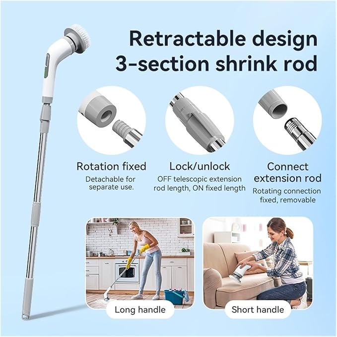 Electric Cleaning Brush Cordless Handheld Shower Scrubber Spin Cleaner Multifunctional Cleaner with 7PCS Heads Bathroom Kitchen(Black and White)
