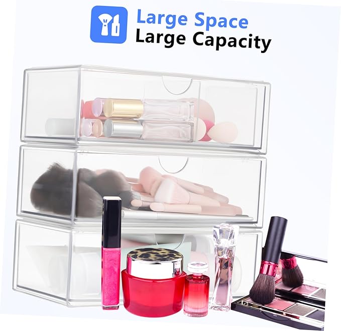 Mikinona 3pcs Makeup Case Organizer Storage Box Dividers Brush Cotton Swab Holder Desk Vanity Nail Polish Lipstick Skincare Acrylic