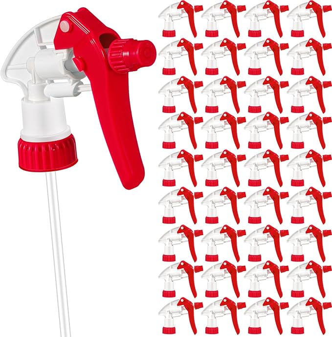 Hushee 48 Pack 28-400 Replacement Trigger Spray Nozzles Only, No Bottle, Heavy Duty Bottle Sprayer for Industrial Home Use, Fit for 32 oz, 16 oz, 8 oz Plastic and Glass Bottles(Red)