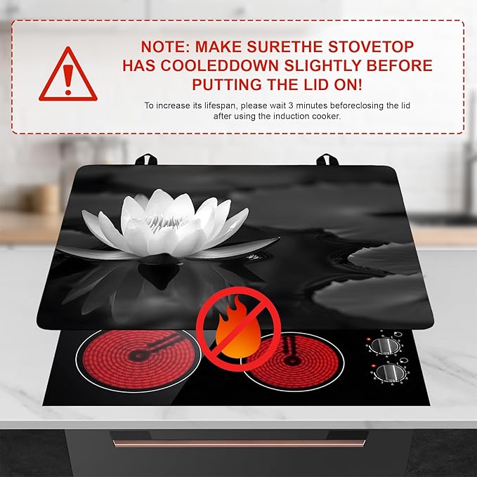 Stove Top Cover Flower Gas Stove Top Cover for Home Decoration Kitchen Pad Non-Stick Washable Cooktop Covers Countertop Protector Keep Stove Clean (White lotus-3, 28L"x20W")