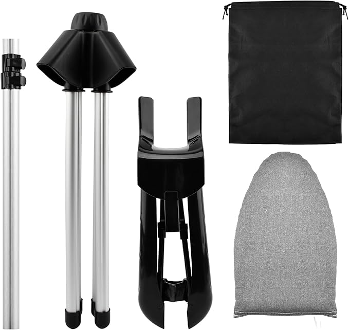 Garment Steamer Stand with Rotating Hanger & Heat-Resistant Glove - Adjustable Aluminum Alloy Ironing Rack for Pants, Jeans, Dresses - Folding Steamer Holder for Clothes(Color:Black)