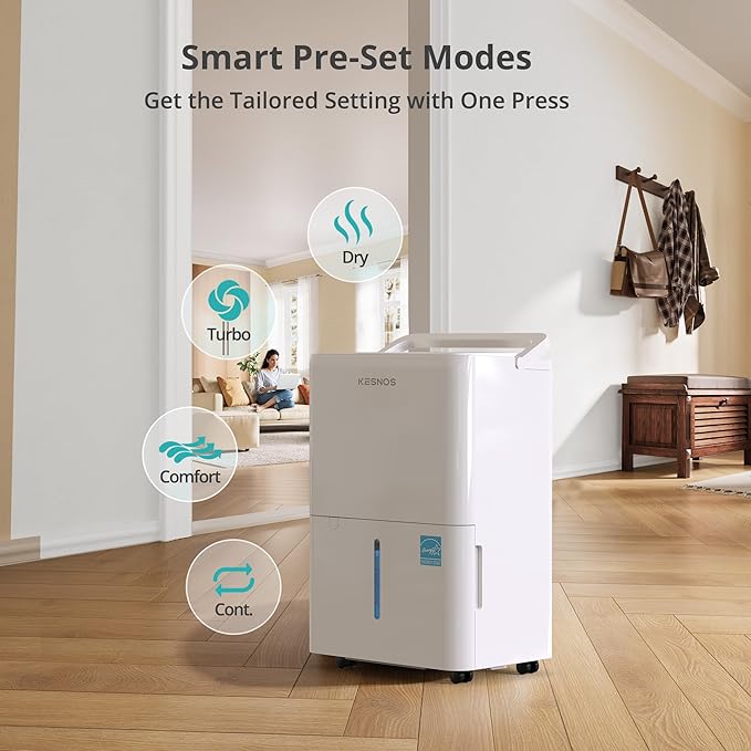 Kesnos 30 Pints Energy Star 2025 Dehumidifier for Spaces Up to 2,500 Sq. Ft, Quiet Dehumidifier for Home, Bedroom, Bathroom, Basement with Drain Hose, Featuring Mutile Mode, Auto Defrost, Timer
