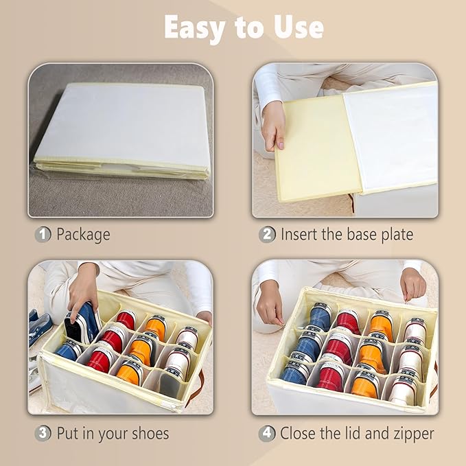 3 Pack Shoe Storage Box Organizer for Closet - 36 Cell Space Saver Shoes Containers Bin with Clear Lids Stackable, Can Fit Ottoman, Foldable Shoe Rack Cabinet Cubby for Wardrobe