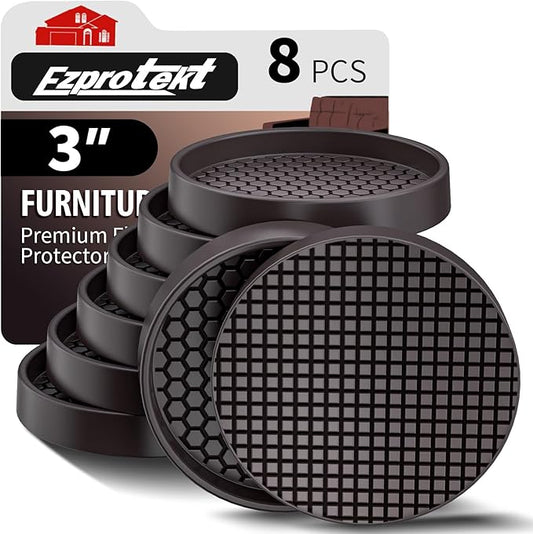 Ezprotekt Non Slip Furniture Pads, 8 Pcs 3" Rubber Caster Cups, Anti Skid Furniture Coasters for Hardwood Floors, No Slide Furniture Gripper, Floor Protector for Bed Couch Furniture Stoppers (Brown)