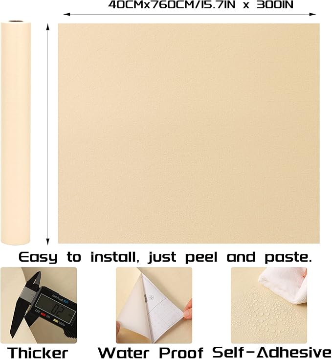 Peel and Stick Wallpaper Beige Yellow Silk Wall Paper - 15.7 x 300 Inch Self Adhesive Wallpaper Peel and Stick, Easy to Paste Wall Contact Paper for Stand Liner, Table and Door Makeover Decor