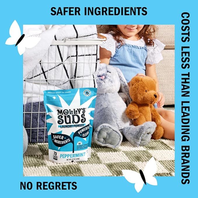 Molly's Suds Starter Pack | Includes 70 Load Natural Laundry Powder, 2 Package of Wool Dryer Balls & 1 Oxygen Whitener