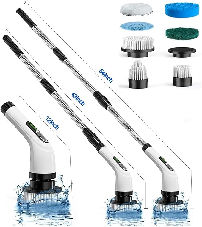 Electric Cleaning Brush Cordless Handheld Shower Scrubber Spin Cleaner Multifunctional Cleaner with 7PCS Heads Bathroom Kitchen(Gray and White)