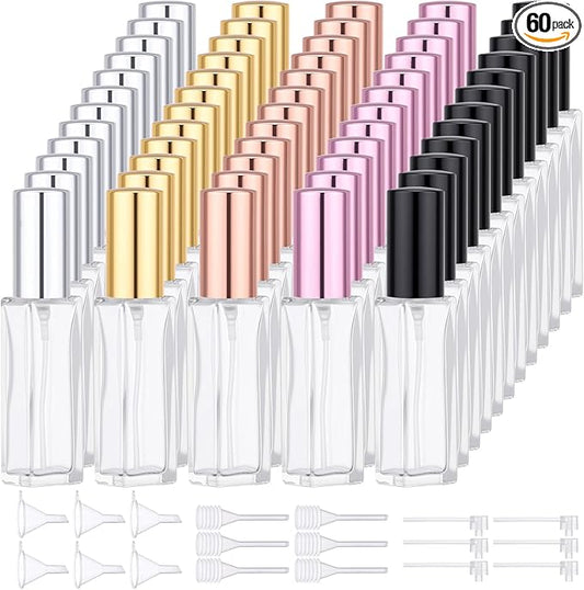 Segbeauty 60pcs 0.34oz Glass Perfume Bottles Empty, Travel Perfume Bottle Refillable, 10ml Mini Glass Spray Bottles, Bulk Fine Mist Small Cologne Sprayer, Fragrance Atomizer with Dispensing Tool