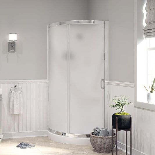 OVE Decors Breeze 32 in. Corner Shower Frosted Sliding Door with Included Base in Chrome Finish