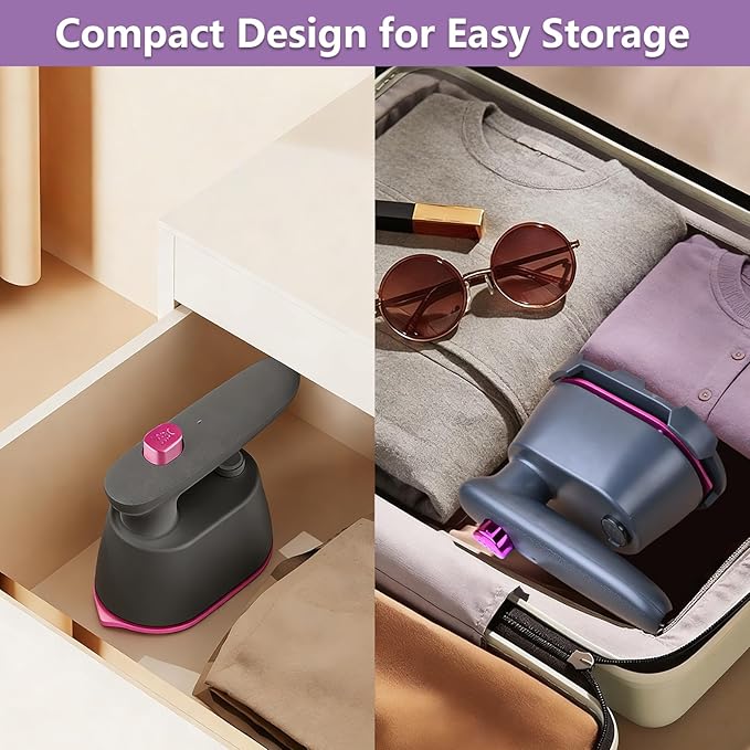 Mini Travel Steamer Iron for Clothes, 2-in-1 Dry & Steam Iron, Fast Heat Portable Garment Steamer, Flat & Vertical Ironing, Precision Tip, Lightweight Compact for Travel & Dorm (Premium Matte Gray)