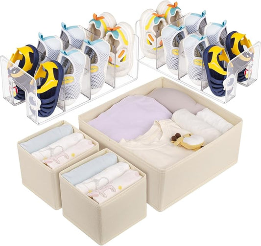 2 Acrylic File Sorters with 4 Sections for Documents/Notebooks and 3 Foldable Fabric Drawer Dividers for Clothes, Underwear, Socks, Towels - Multifunctional Storage Boxes for Home Office and Bedroom