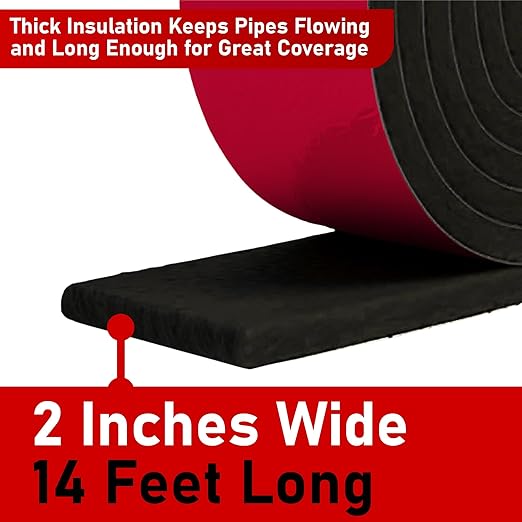 Redford Supply Co. 2 Pack - 2 inch x 14 ft, Pipe Insulation, Outdoor Pipe Insulation Wrap for Winter Freeze Protection, Water Line Freeze Protection Foam, Insulated Wrap for Copper Pipes, PVC, AC Line