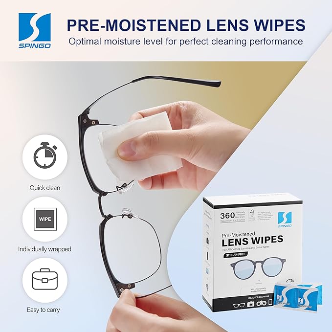 Lens Wipes for Eyeglasses, Pre-moistened Individually Wrapped Glasses Cleaner Wipes, Lens Cleaner Wipes for Sunglasses, Camera Lens, Goggles and Other Optical Lenses. (360 Count)
