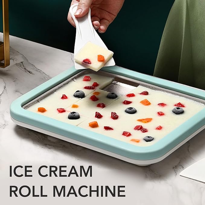 Fdit Ice Cream Maker, Rolled Ice Cream Maker, Stainless Steel Cold Pan Plate Homemade DIY Serve with 2 Spatula for Ice Cream Slushies Yogurt